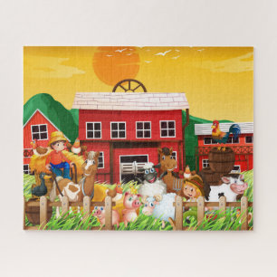 Landschafts-Bauernhof-Stall-Tiere-Puzzle Puzzle