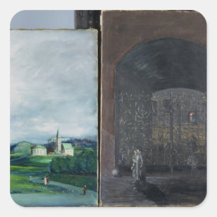 Landschafts- und Straßenszene Quadratischer Aufkleber