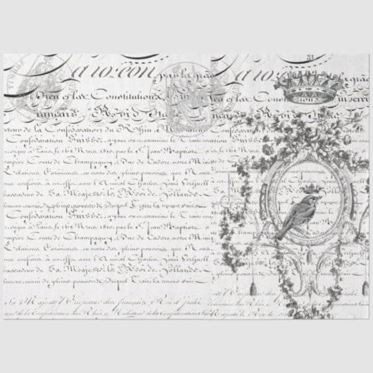 Landschafts-Vogel-Script-Decoupage-Papier Seidenpapier (Vorderseite)