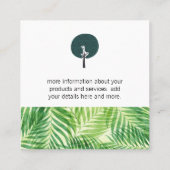 Landschaftsarchitektur | Palm Leaf Quadratische Visitenkarte (Rückseite)