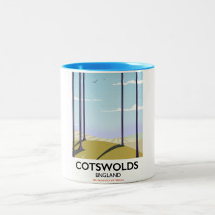 Landschaftsbahnposter von Cotswolds Zweifarbige Tasse