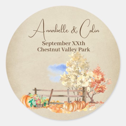 Landschaftsbäume und Kürbisgewächse im rustikalen  Runder Aufkleber (Vorderseite)