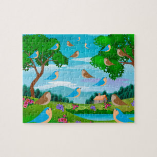 Landschaftsbäume Vögel Blume Natur, Alter 6 Puzzle
