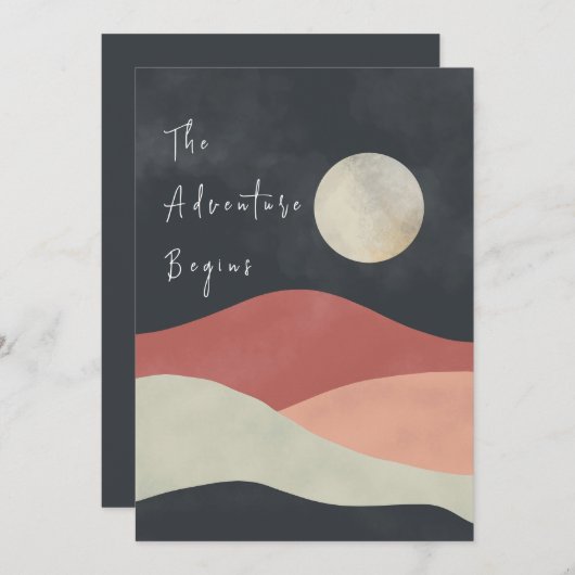 Landschaftsberg Das Abenteuer fängt Hochzeit an Einladung (Vorne/Hinten)