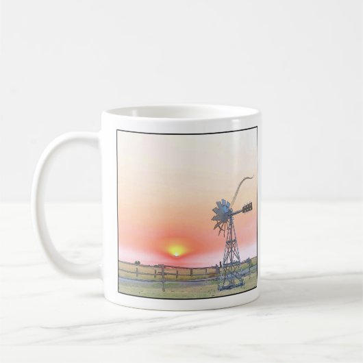 Landschaftsbild bei Sunset mit rustikalem Windmill Kaffeetasse (Links)