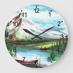 Landschaftsbild des handgezogenen Frühlings-Landsc Große Wanduhr