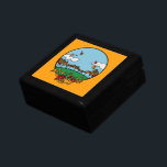 Landschaftsbild im Herbst Schmuckschachtel<br><div class="desc">Farbenfrohe Illustration einer angenehmen Herbstlandschaft mit weichen Wolken,  die auf einem blauen Himmel schweben,  mit einem kleinen,  von grünen Gras bedeckten Hügel und farbenfrohen Blätter,  die von den Bäumen fallen.</div>