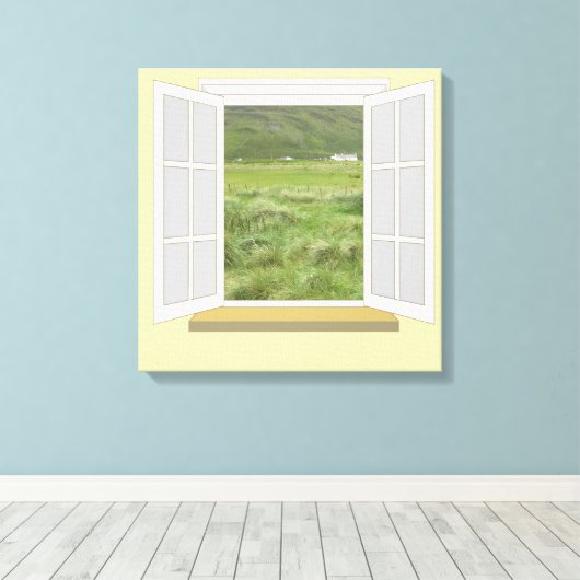 Landschaftsbild in Irland durch Fenster Leinwanddruck (Insitu (Holzboden))
