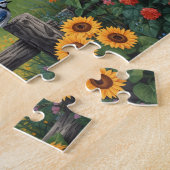 Landschaftsbild mit Vögeln Sonnenblumen Rote Scheu Puzzle (Seite)