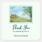 Landschaftsbild Mohnfeld Landschaft Wasserfarbe Quadratischer Aufkleber (Vorderseite)