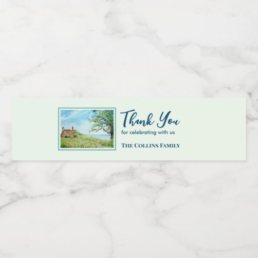 Landschaftsbild Mohnfeld Landschaft Wasserfarbe Wasserflaschenetikett (Einzelnes Label)