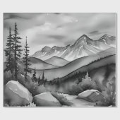 Landschaftsbild Schwarz-Weiß Geschenkpapier (Flach)