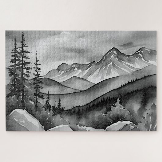 Landschaftsbild Schwarz-Weiß Puzzle (Horizontal)
