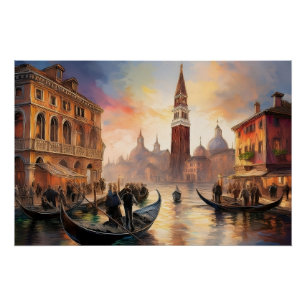 Landschaftsbild von Venedig Anstrich mit Gondeln u Poster