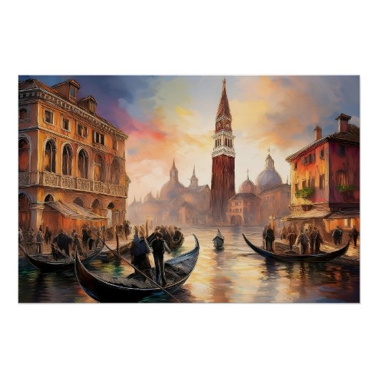 Landschaftsbild von Venedig Anstrich mit Gondeln u Poster (Vorderseite)