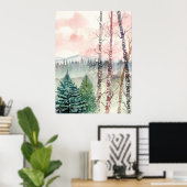 Landschaftsbirkenmalerei Poster (Heimbüro)