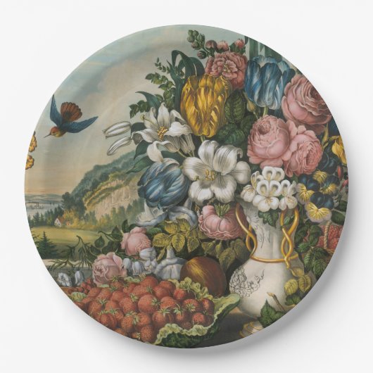 Landschaftsfrucht und Blume Antiquitätenklassik Pappteller (Vorderseite)