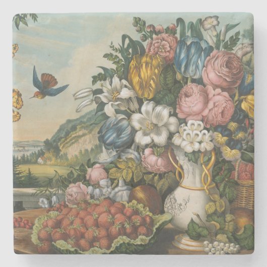 Landschaftsfrucht und Blume Antiquitätenklassik Steinuntersetzer (Vorderseite)