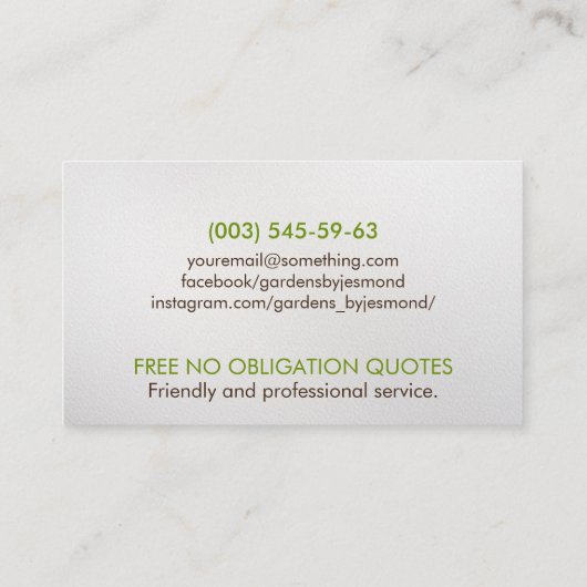 Landschaftsgärtnerdienste Wasserfarben Kunst Visitenkarte (Rückseite)