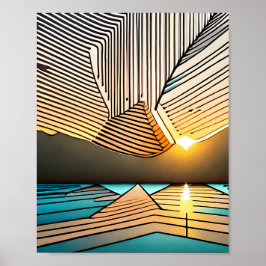 Landschaftsgebirge Abstrakter Sonnenuntergang Poster
