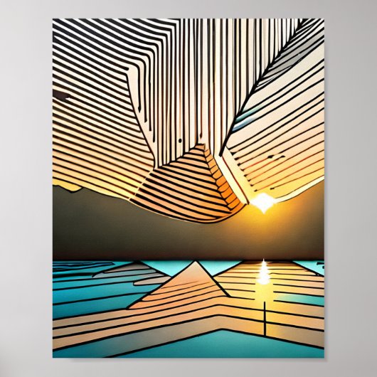 Landschaftsgebirge Abstrakter Sonnenuntergang Poster (Vorne)