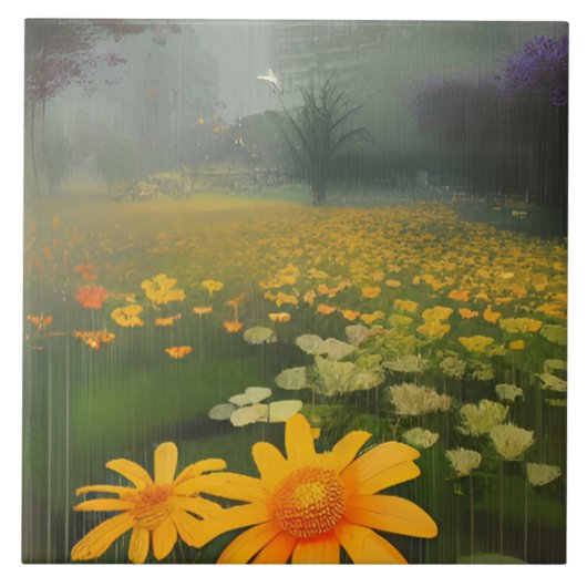 Landschaftsgelbe Blumen Fliese (Vorderseite)