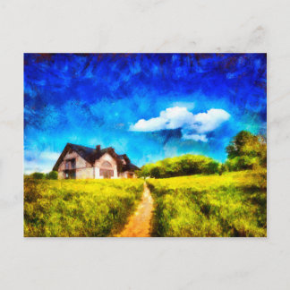 Landschaftshaus-Ölfarbe-Artpostkarte Postkarte