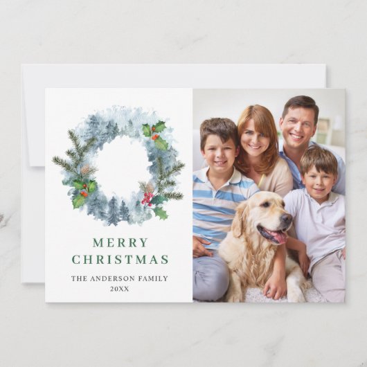 Landschaftskranz Weihnachtswald 4 FOTO Gruß Feiertagskarte (Vorderseite)