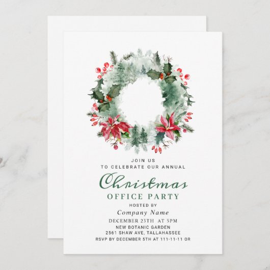 Landschaftskraut Weihnachten Holly Berry Party Einladung (Vorne/Hinten)