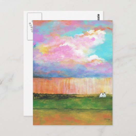Landschaftskunst Malerei Rainstorm Tiny Farm House Postkarte (Vorne/Hinten)
