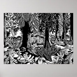 Landschaftskunstposter B & W Forest Art Holzdrucke Poster
