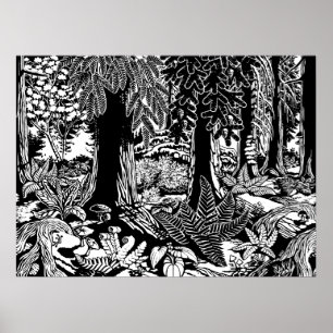 Landschaftskunstposter B & W Forest Art Holzdrucke Poster