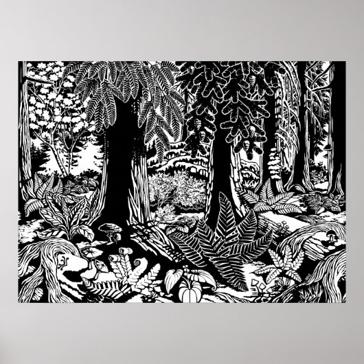 Landschaftskunstposter B & W Forest Art Holzdrucke Poster (Vorne)