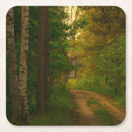 Landschaftslandschaft Landschaft Wald Hütte Dorf Rechteckiger Pappuntersetzer