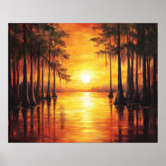 Landschaftsmalerei Florida Everglades Sonnenunterg Poster