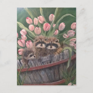 Landschaftsmalerei Handkunst Natur Racoons Postkarte