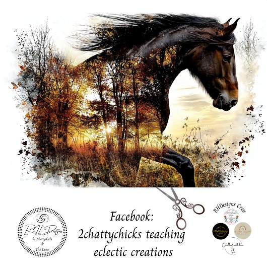 Landschaftspferd mit doppelter Exposition Seidenpapier