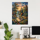 Landschaftsposter Sonnenuntergang Wald Bach Poster (Heimbüro)