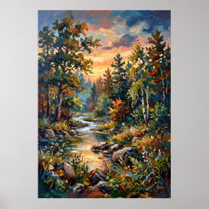 Landschaftsposter Sonnenuntergang Wald Bach Poster