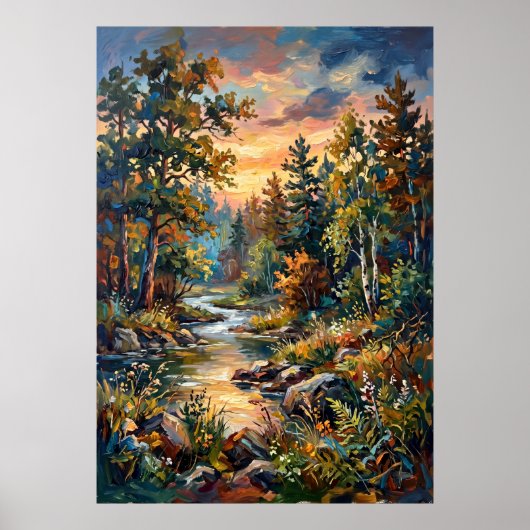 Landschaftsposter Sonnenuntergang Wald Bach Poster (Vorne)