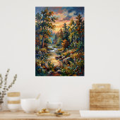 Landschaftsposter Sonnenuntergang Wald Bach Poster (Küche)