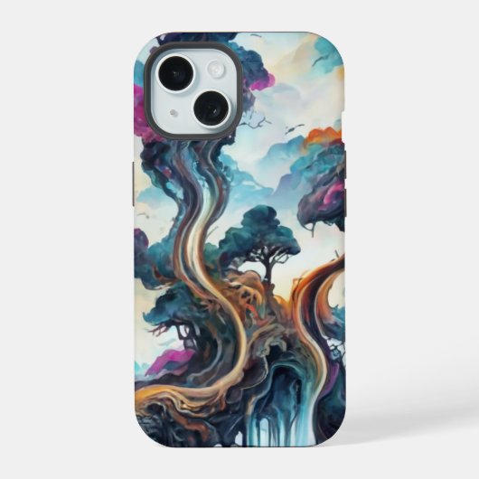 Landschaftssaal mit Wasserfarben iPhone 15 Hülle (Rückseite)