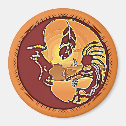 Landschaftsschaltfläche - Kokopelli Mondfeder 1 Magnet (Vorne)