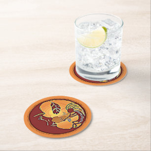 Landschaftsschaltfläche - Kokopelli Mondfeder 1 Runder Pappuntersetzer