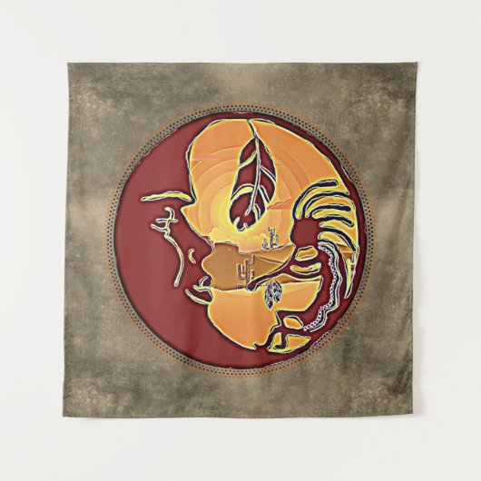 Landschaftsschaltfläche - Kokopelli Mondfeder 1 Wandteppich (Vorderseite)