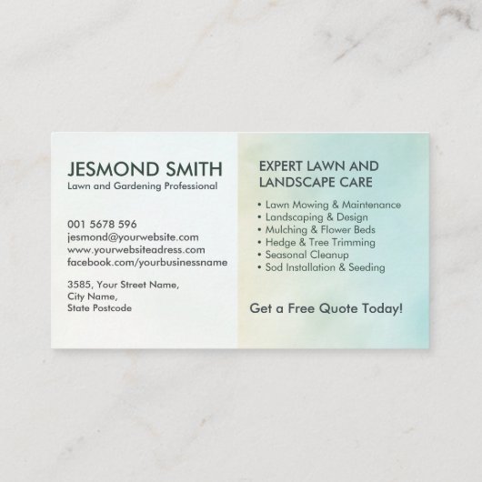 Landschaftsschutz und Rasenpflege - Aquarelldienst Visitenkarte (Rückseite)