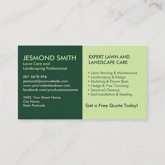 Landschaftsschutz- und Rasenpflege Visitenkarte (Rückseite)
