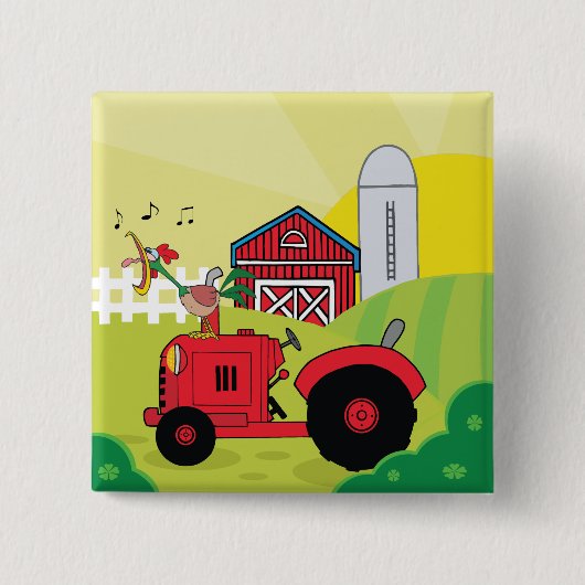 Landschaftsszene mit Gesangsroster auf Traktor Button (Vorderseite)