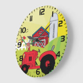Landschaftsszene mit Gesangsroster auf Traktor Große Wanduhr (Winkel)