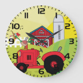 Landschaftsszene mit Gesangsroster auf Traktor Große Wanduhr (Vorderseite)